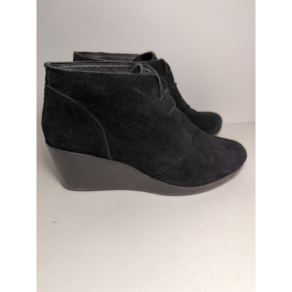 Crocs Leigh Black Genuine Suede Lace Up Wedge Ankle Booties Boots Womens W9